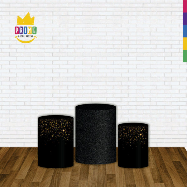 Trio Capa Cilindro Glitter New Preto Dourado 3D Em Tecido Com Elástico - Image 2