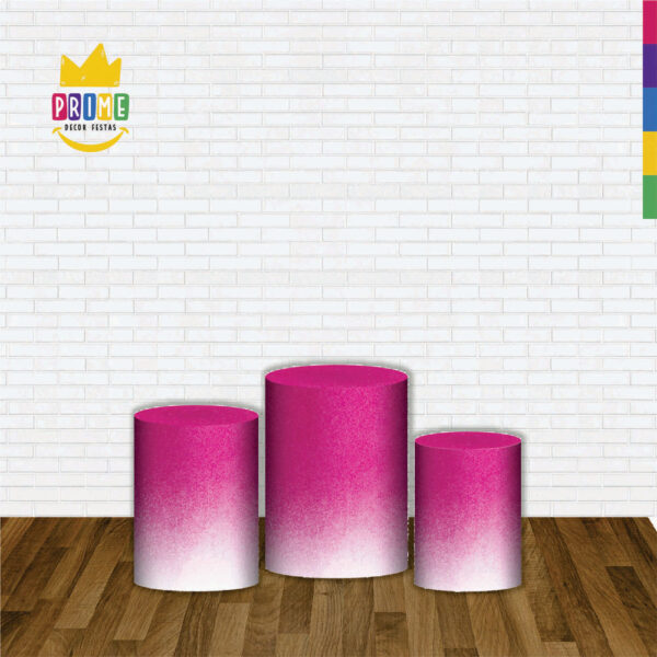 Trio Capa Cilindro Glitte Rosa Degradê 3D Em Tecido Com Elástico - Image 2