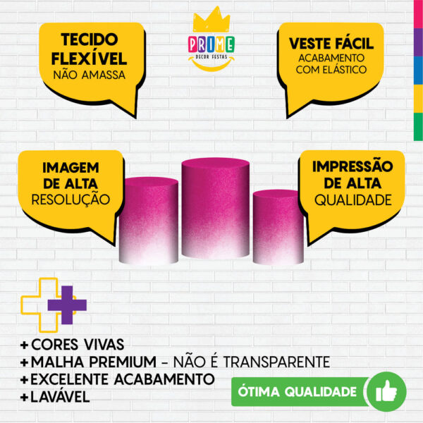 Trio Capa Cilindro Glitte Rosa Degradê 3D Em Tecido Com Elástico - Image 3
