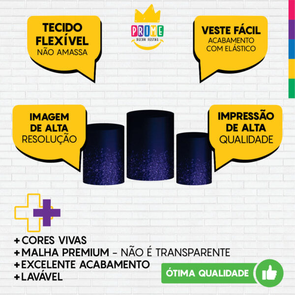 Trio Capa Cilindro Glitte Roxo Escuro 3D Em Tecido Com Elástico - Image 3