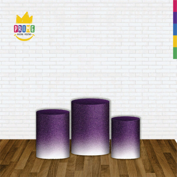 Trio Capa Cilindro Glitte Roxo Degradê 3D Em Tecido Com Elástico - Image 2