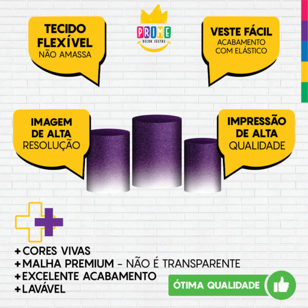 Trio Capa Cilindro Glitte Roxo Degradê 3D Em Tecido Com Elástico - Image 3