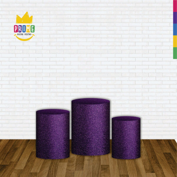 Trio Capa Cilindro Glitte Roxo 3D Em Tecido Com Elástico - Image 2