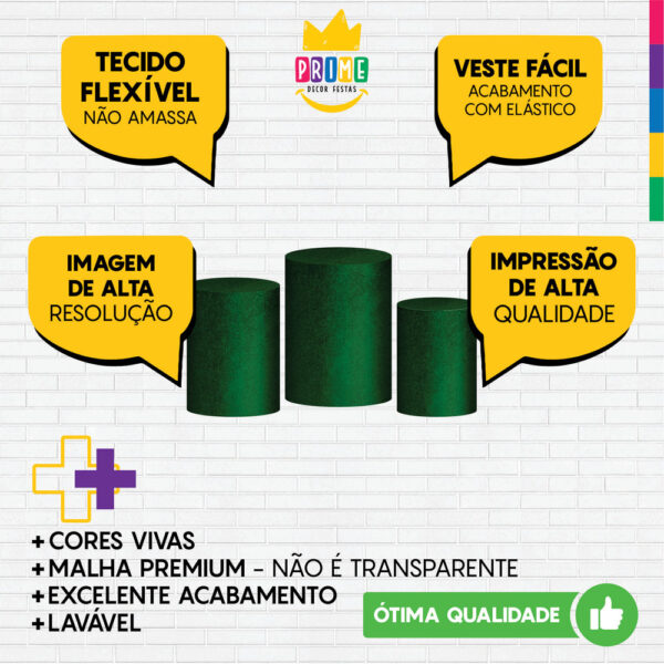 Trio Capa Cilindro Glitte Verde 3D Em Tecido Com Elástico - Image 3