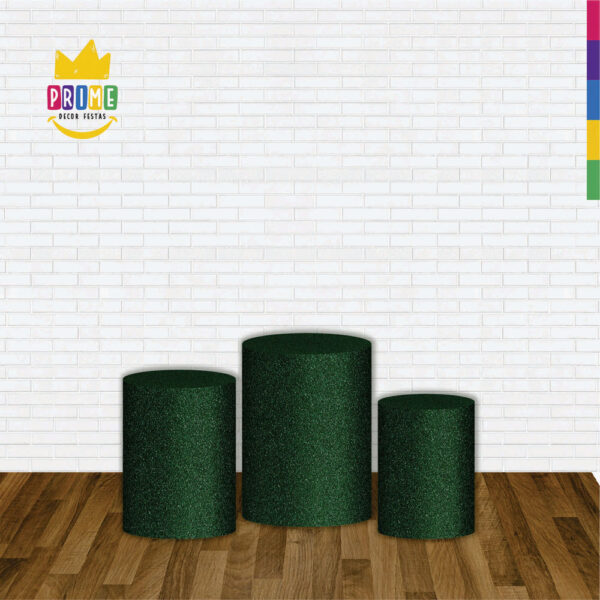 Trio Capa Cilindro Glitte Verde Escuro 3D Em Tecido Com Elástico - Image 2