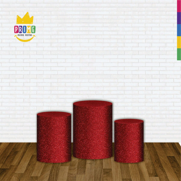 Trio Capa Cilindro Glitte Vermelho 3D Em Tecido Com Elástico - Image 2