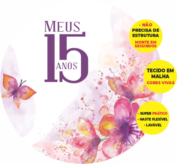 Painel Redondo 3D Meus 15 Anos Abre Fácil Tecido