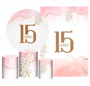 Kit Casado Meus 15 Anos Painel Redondo Trio Capas Cilindro Retangular Vertical Em Tecido