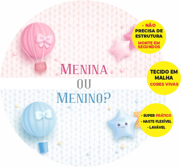 Painel Redondo 3D Chá Revelação Abre Fácil Tecido