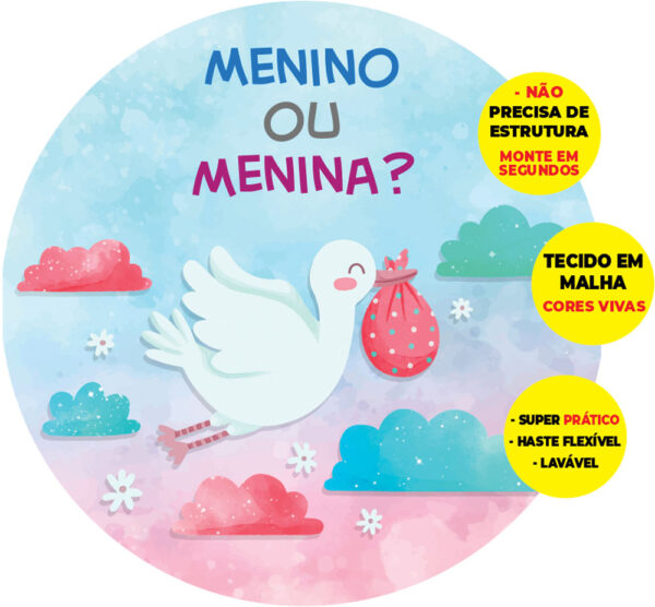 Painel Redondo 3D Chá Revelação Abre Fácil Tecido