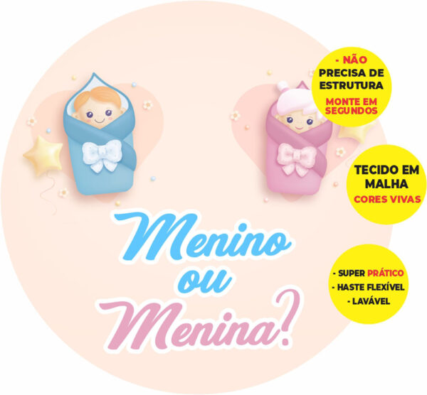Painel Redondo 3D Chá Revelação Abre Fácil Tecido