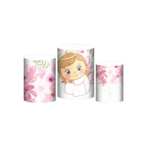 Trio Capa Cilindro Meu Batizado Anjinha 3D Em Tecido Com Elástico