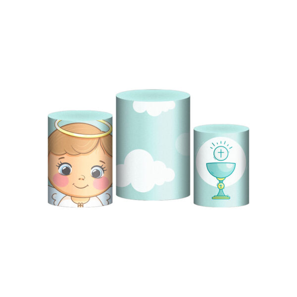 Trio Capa Cilindro Meu Batizado 3D Em Tecido Com Elástico