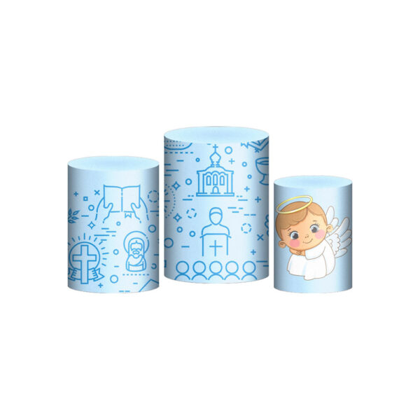 Trio Capa Cilindro Meu Batizado Anjinho 3D Em Tecido Com Elástico