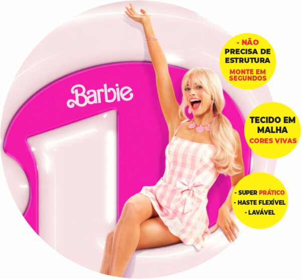 Painel Redondo 3D Barbie Rosa Abre Fácil Tecido