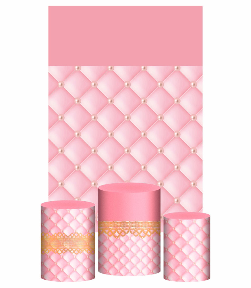 Kit Casado Realeza Rosa Trio Capa Cilindro Retangular Tecido