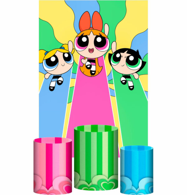 Kit Casado Meninas Super Poderosas Trio Capa Cilindro Retangular Tecido
