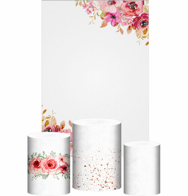 Kit Casado Floral Rosa Trio Capa Cilindro Retangular Tecido