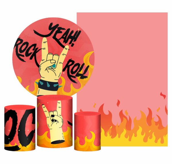 Kit Casado Rock Roll Painel Redondo Trio Capas Cilindro Retangular Vertical Em Tecido