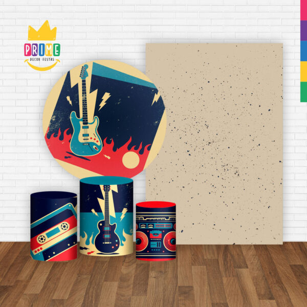 Kit Casado Rock Roll Painel Redondo Trio Capas Cilindro Retangular Vertical Em Tecido - Image 2