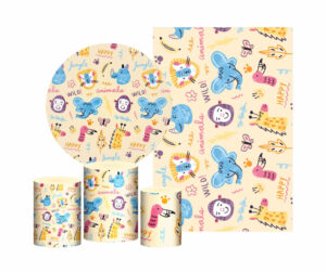 Kit Casado Zoo Baby Painel Redondo Trio Capas Cilindro Retangular Vertical Em Tecido