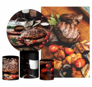 Kit Casado Churrasco Painel Redondo Trio Capas Cilindro Retangular Vertical Em Tecido