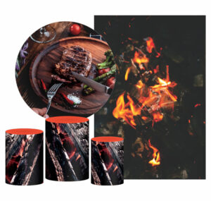 Kit Casado Churrasco Painel Redondo Trio Capas Cilindro Retangular Vertical Em Tecido