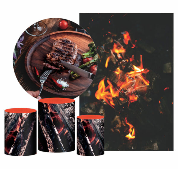 Kit Casado Churrasco Painel Redondo Trio Capas Cilindro Retangular Vertical Em Tecido