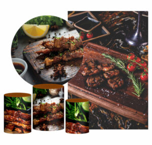 Kit Casado Churrasco Painel Redondo Trio Capas Cilindro Retangular Vertical Em Tecido