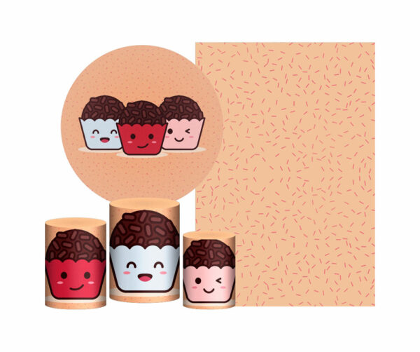 Kit Casado Doces Painel Redondo Trio Capas Cilindro Retangular Vertical Em Tecido