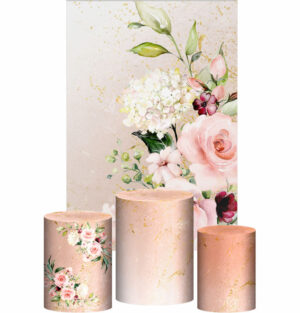 Kit Casado Floral Marmore Trio Capa Cilindro Retangular Tecido