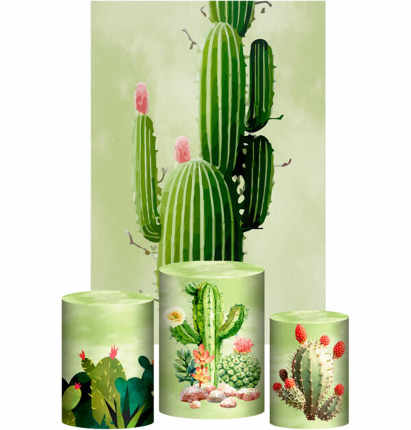 Kit Casado Cactos Trio Capa Cilindro Retangular Tecido