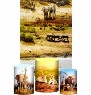 Kit Casado Safari Trio Capa Cilindro Retangular Tecido
