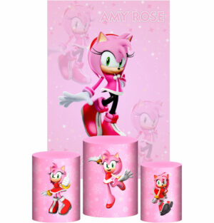 Kit Casado Sonic Amy Rose Trio Capa Cilindro Retangular Tecido