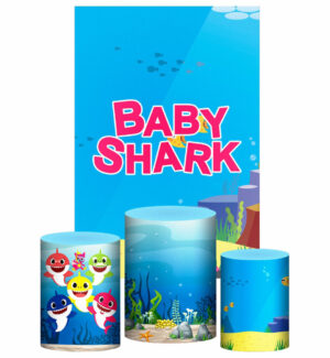 Kit Casado Baby Shark Trio Capa Cilindro Retangular Tecido