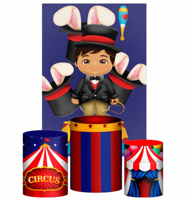 Kit Casado Circo Trio Capa Cilindro Retangular Tecido