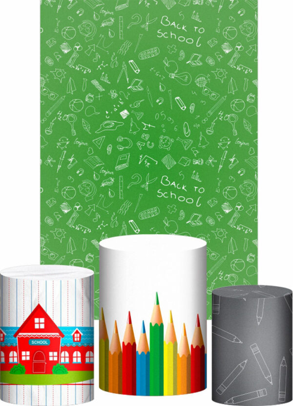 Kit Casado Escola Trio Capa Cilindro Retangular Tecido