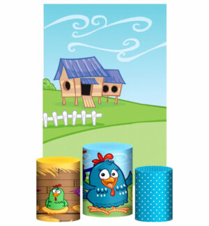 Kit Casado Galinha Pintadinha Trio Capa Cilindro Retangular Tecido