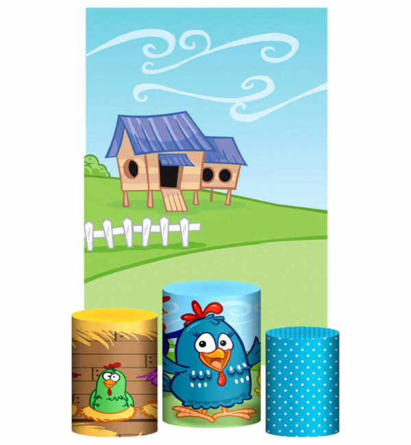 Kit Casado Galinha Pintadinha Trio Capa Cilindro Retangular Tecido