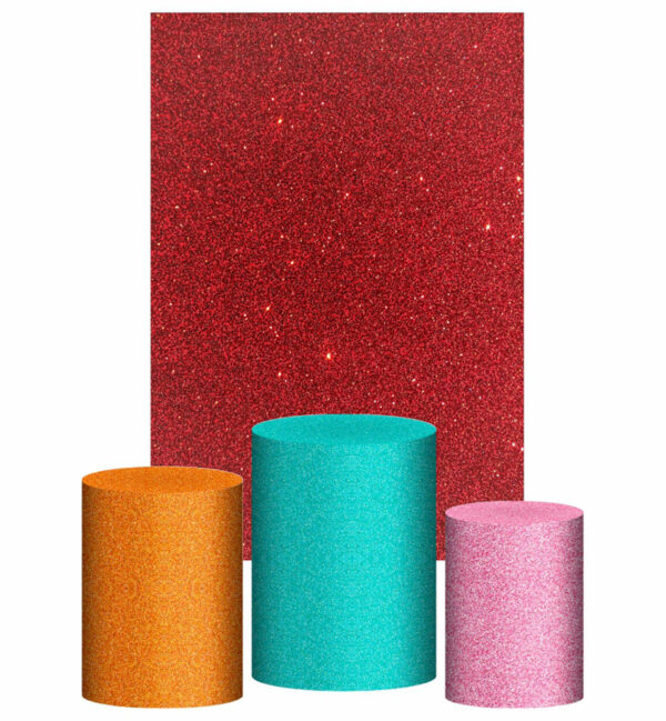 Kit Casado Glitter Vermelho Trio Capa Cilindro Retangular Tecido