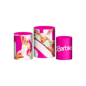 Trio Capa Cilindro Barbie Rosa 3D Em Tecido Com Elástico