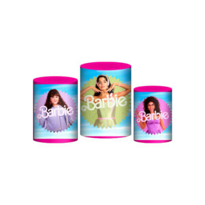 Trio Capa Cilindro Barbie 3D Em Tecido Com Elástico