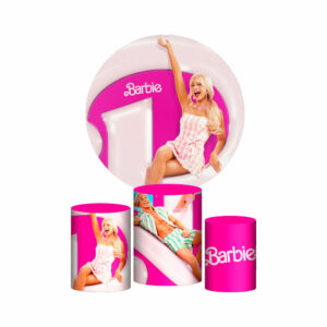 Trio Capa Cilindro + Painel Redondo 3D Barbie Rosa 1,50m Veste Fácil