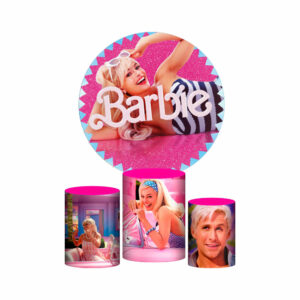 Trio Capa Cilindro + Painel Redondo 3D Barbie 1,50m Veste Fácil