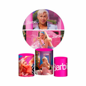 Trio Capa Cilindro + Painel Redondo 3D Barbie 1,50m Veste Fácil