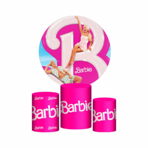Trio Capa Cilindro + Painel Redondo 3D Barbie 1,50m Veste Fácil