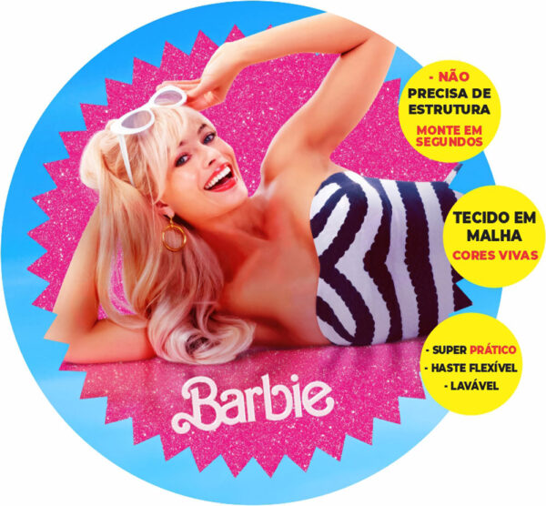 Painel Redondo 3D Barbie Abre Fácil Tecido