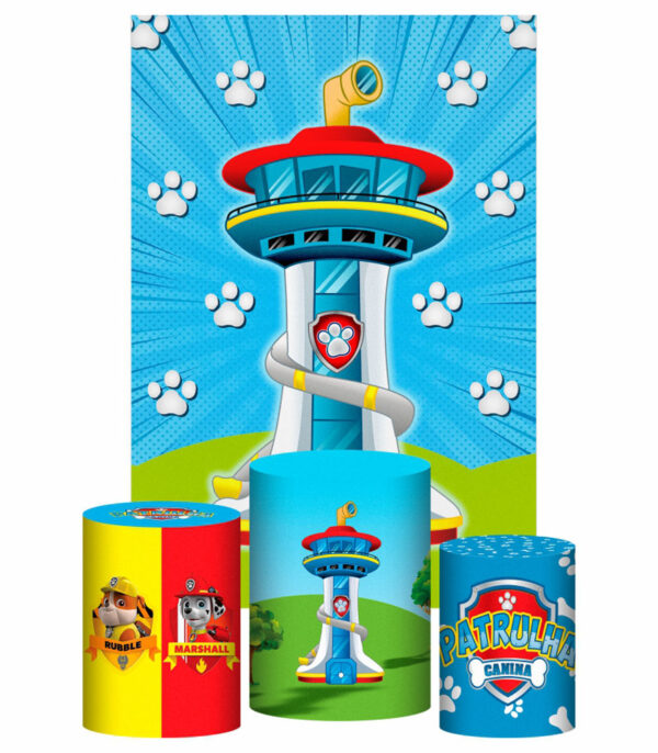 Kit Casado Patrulha Canina Trio Capa Cilindro Retangular Tecido