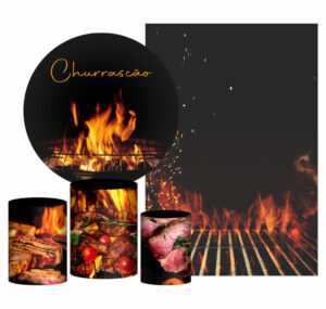 Kit Casado Churrasco Painel Redondo Trio Capas Cilindro Retangular Vertical Em Tecido
