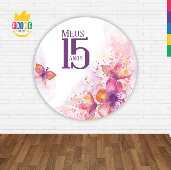 Painel Redondo 3D Meus 15 Anos Abre Fácil Tecido - Image 2